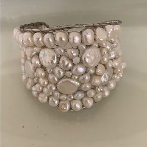 Pearl cuff bracelet, silver